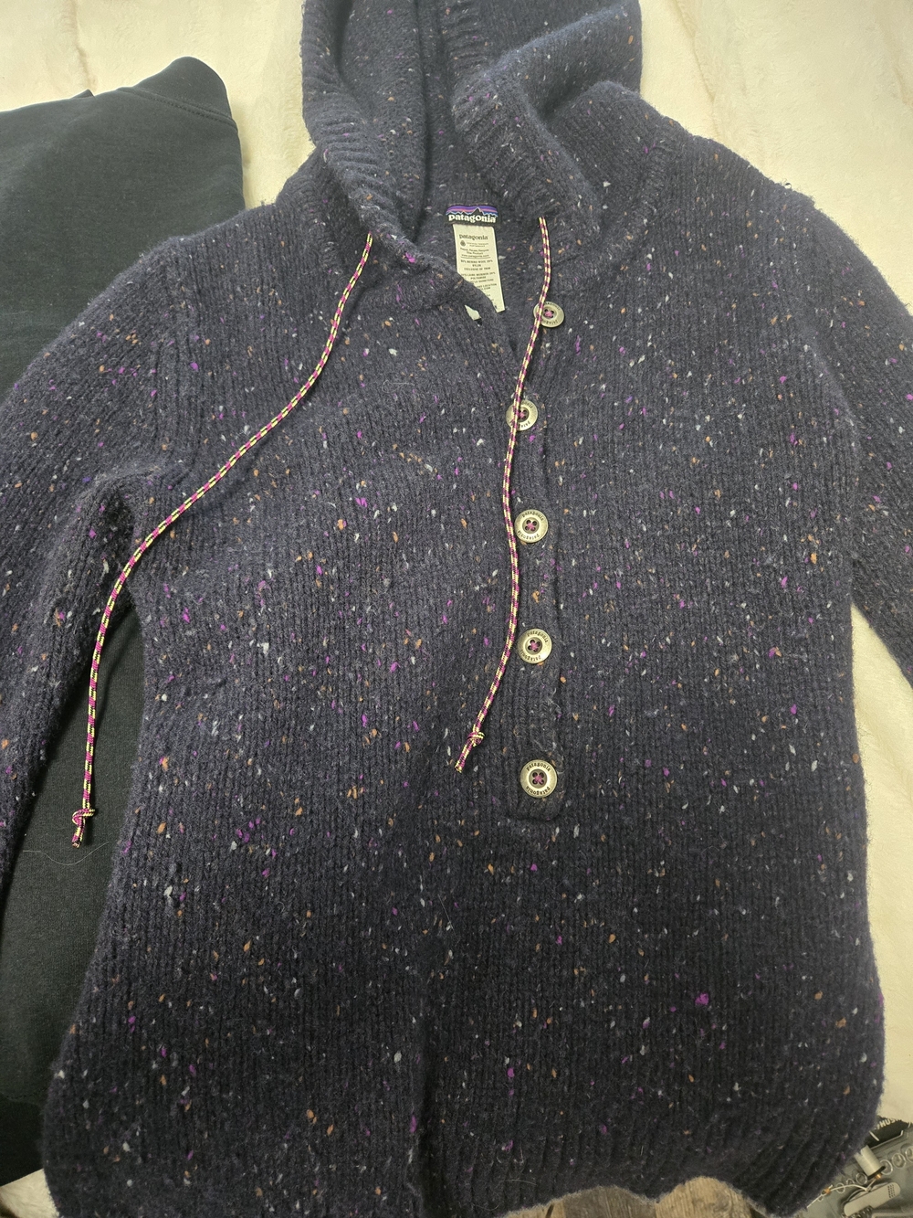 Patagonia Women's Navy Speckled Hooded Button Sweater